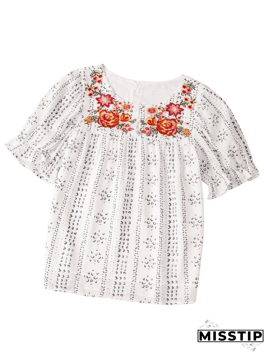 White Floral Embroidered Lightweight Summer Blouse