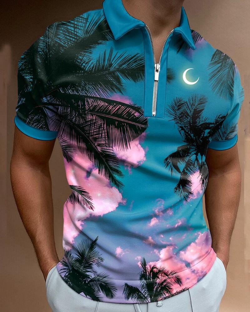 Men's Casual Holiday Print Short Sleeve Polo Shirt