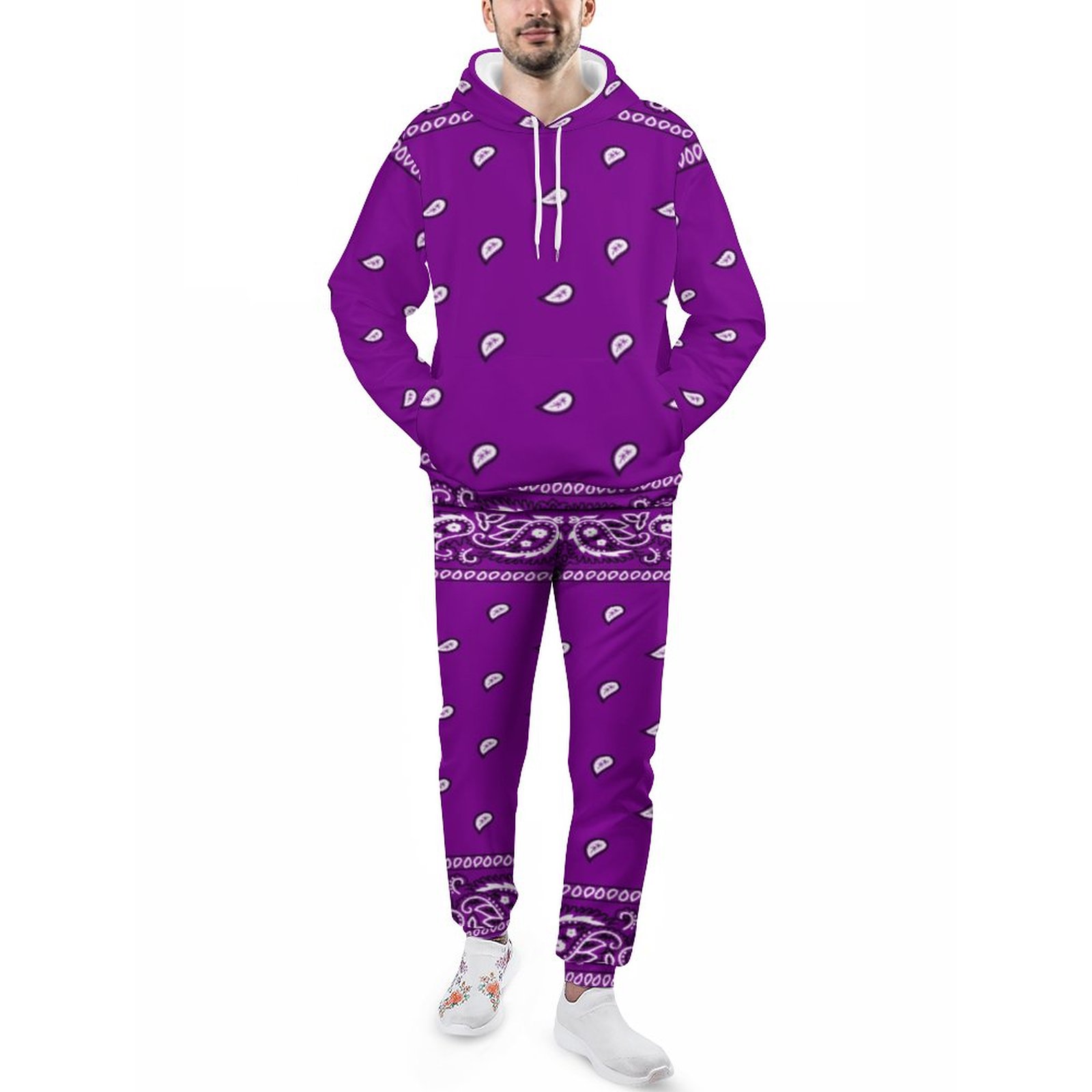 Bandana Purple Men's Sweatsuits Set Guys Streetwear Athletic Pullover And Sweatpants Suit Outfit S-5Xl