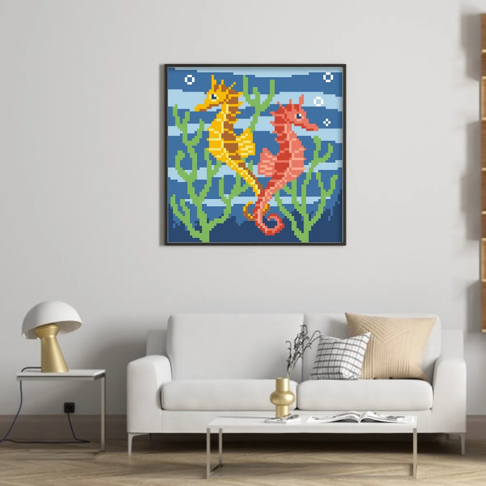 9CT Full Stamped Cross Stitch Bead Embroidery - Seahorse(Canvas|20*20CM)