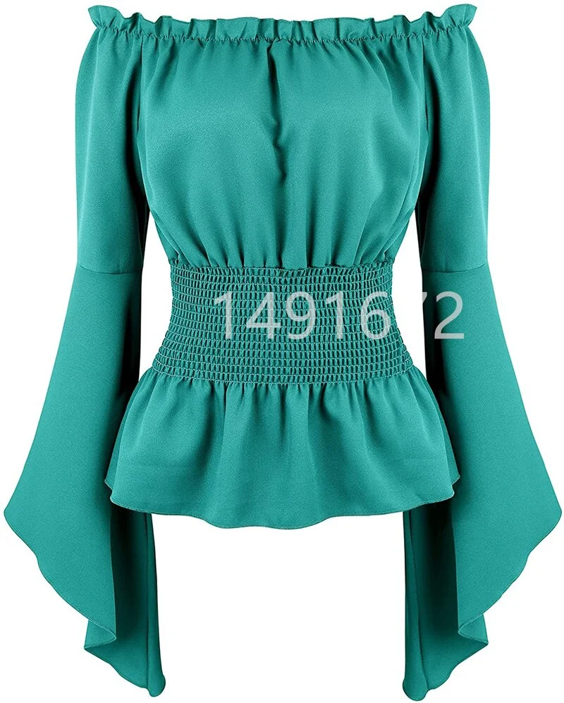 Billionm Long Sleeve T Shirt Women Renaissance Medieval Chemise Victorian Girls Gothic Retro Peasant Wench Off Shoulder Blouse Resist top