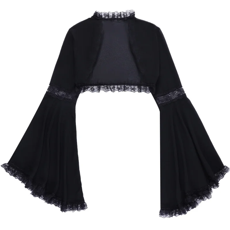 Brownm Spring And Summer New Dark Lace Lace Horn Sleeves Casual Black Blouse