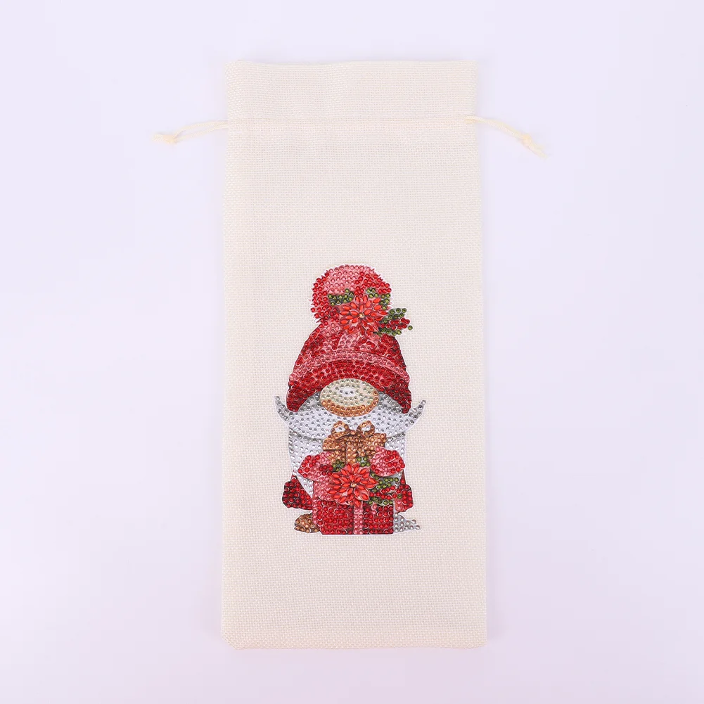 DIY Flower Diamond Painting Burlap Wine Gift Bags Label Liquor Bottle Covers