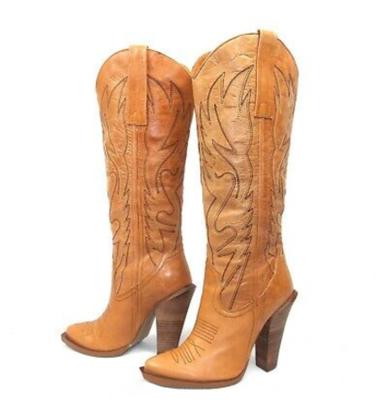 Mustard Chunky Heel Cowgirl Boots Vdcoo