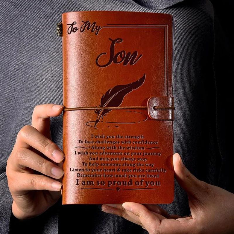 Unique Gift To My Son - Listen to Your Heart - Engraved Leather Journal Notebook
