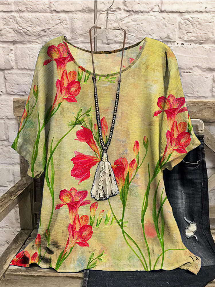 Women Long Sleeve V-neck Graphic Floral Printed Top