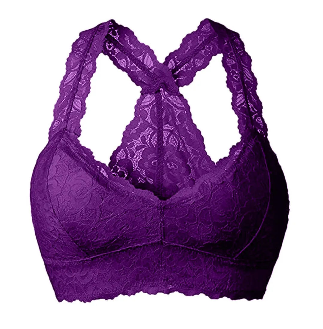 Churchf Large-Size French Underwear Multi-Colored Lace Back Wrapped Breast Sexy V-Neck Fixed Cup Mat Agglomeration To Receive No Steel Ring Bra