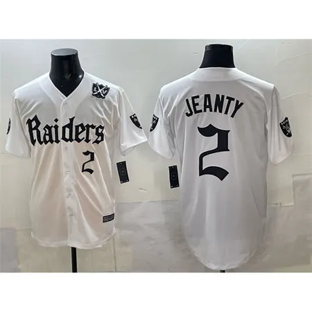 Men's Las Vegas Raiders #2 Ashton Jeanty White "Gothic Sin City Shadows Edition" With 65th Anniversary Patch Vapor Limited Stitched Baseball Jersey