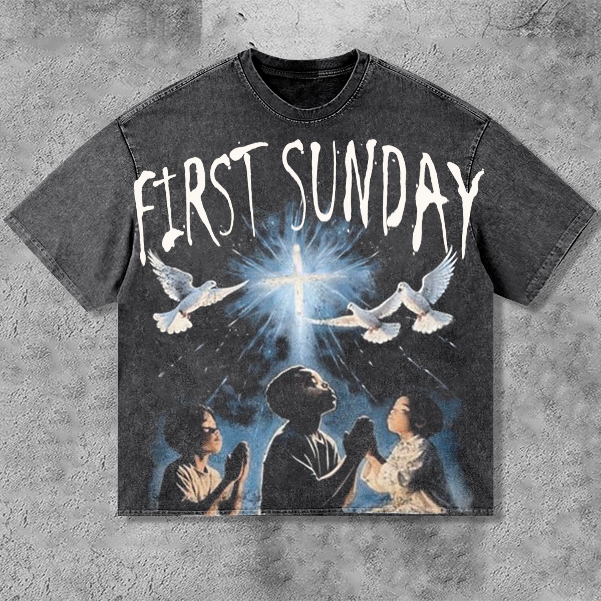 Vintage First Sunday Peace Dove Faith Graphic Acid Washed T-Shirt - SOPULA