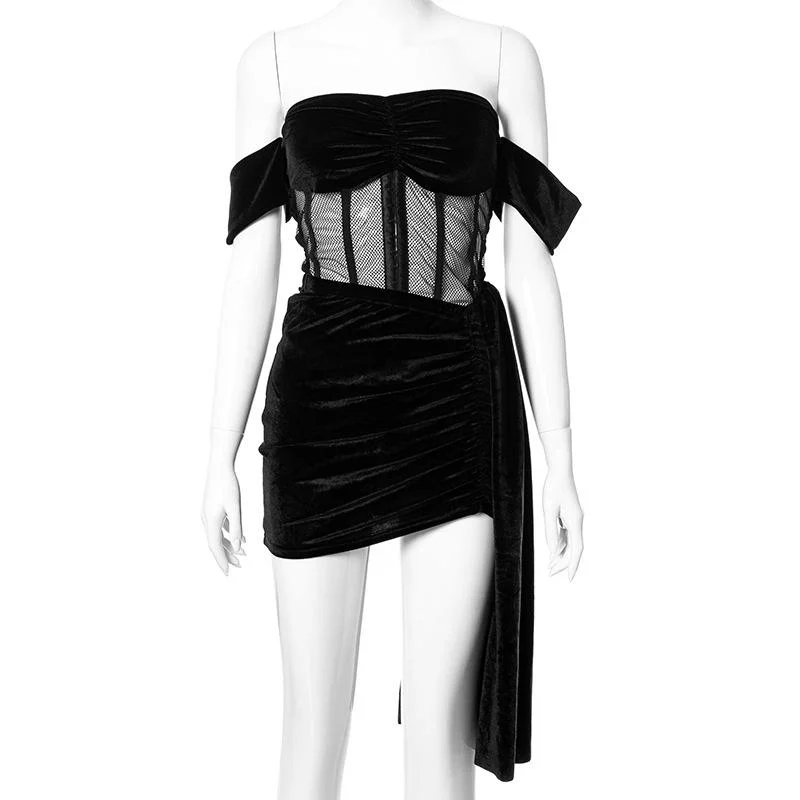 Velvet off-the-shoulder evening dress-zachics