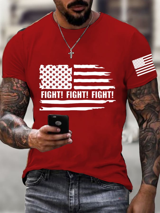 Men's Vintage Fight  Print Short Sleeve T-Shirt