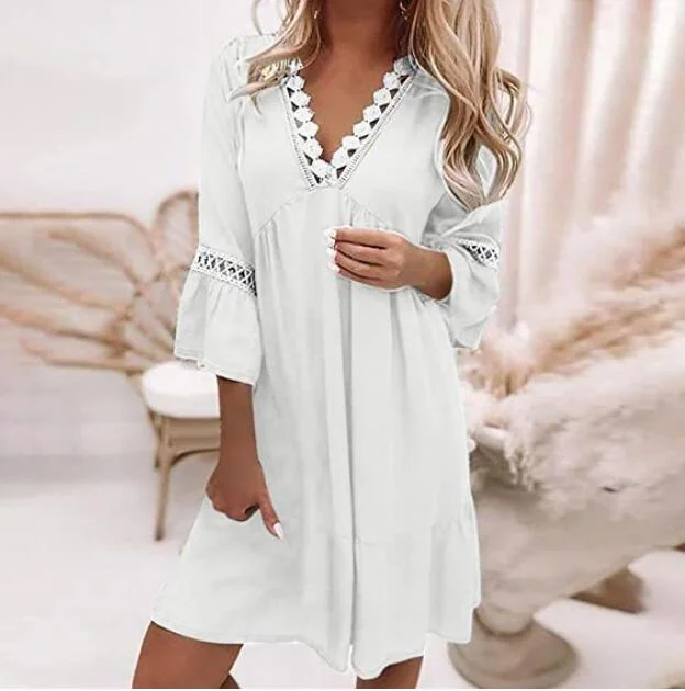 Fashion Loose Vintage Sexy Lace Boho Party Elegant Casual Dress