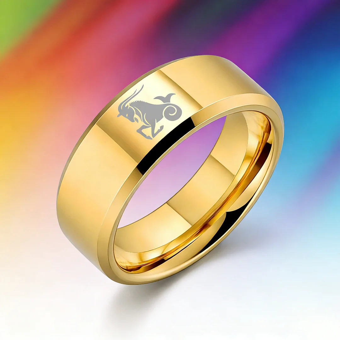 Mens Womens Gold Capricorn Tungsten Carbide Bands Gold Edges and Laser Etched Wedding Rings Comfort Fit 4MM 6MM 8MM