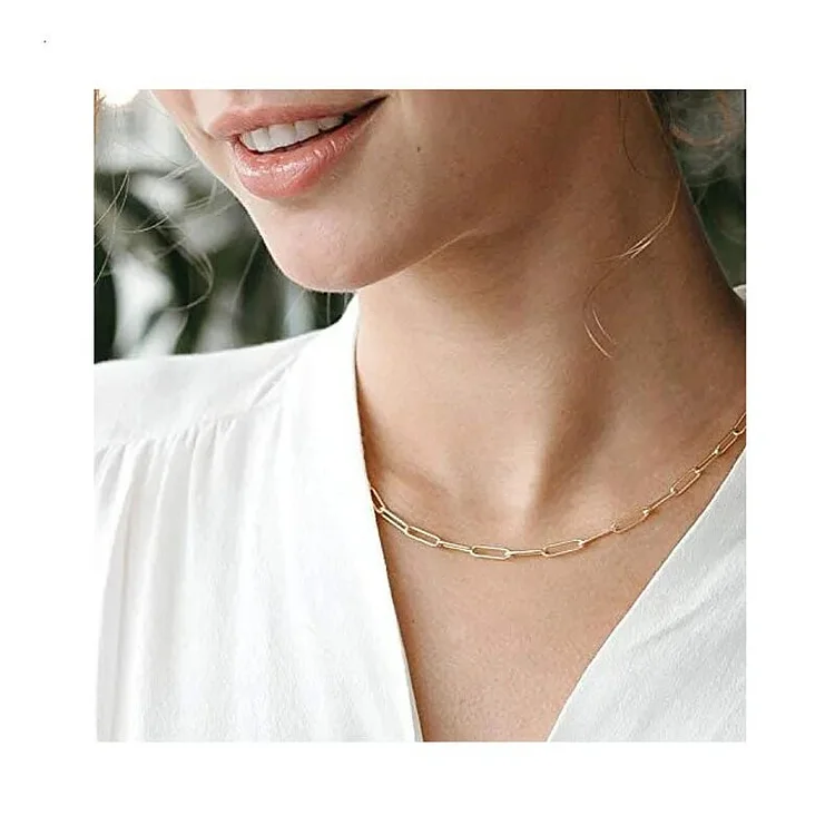 Fulaigao 14K Plated Necklace Set for Women Men Boys Girls - Paperclip Link Chain Necklace Choker and Bracelet