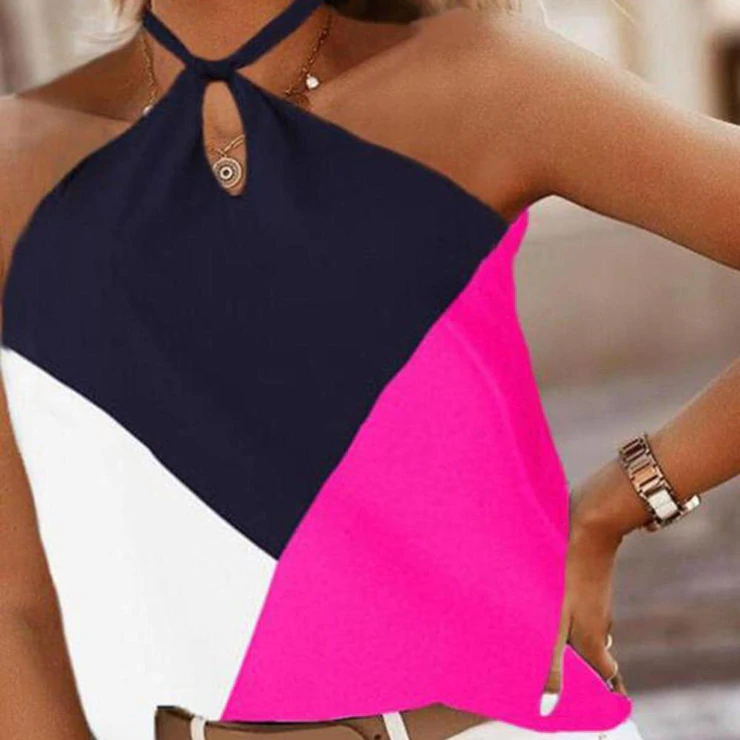 Color Block Keyhole Halter Summer Cami