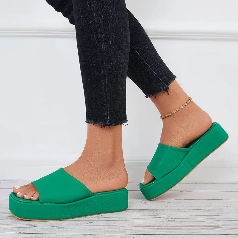 Women Platform Slide Sandals Square Toe Thick Sole Slippers