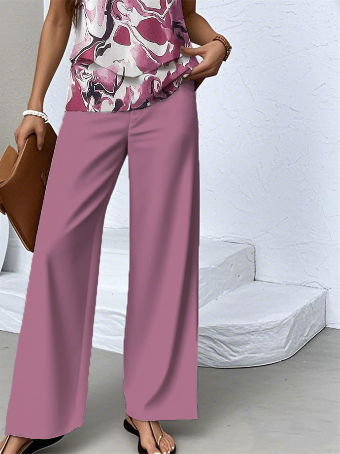 Women's Sleeveless Square Collar Graphic Printed Casual Set