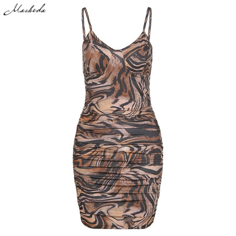 Macheda Summer Sexy V-neck Sling Dress Women Sleeveless Elastic Street Casual Slim Mini Dresses Lady Party wear Outfit New