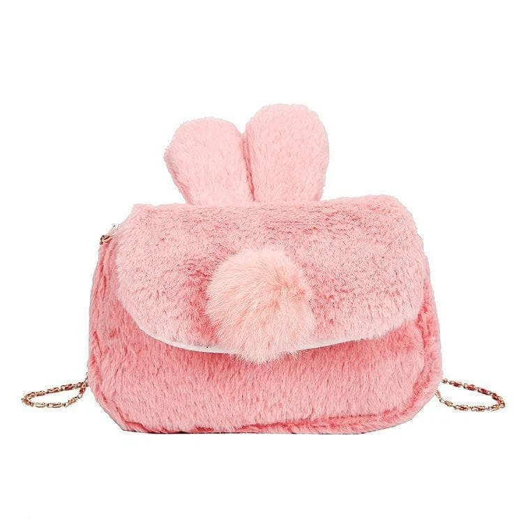 Final Stock! Pink/White/Grey Kawaii Plush Bunny Ear Shoulder Bag SP1812416