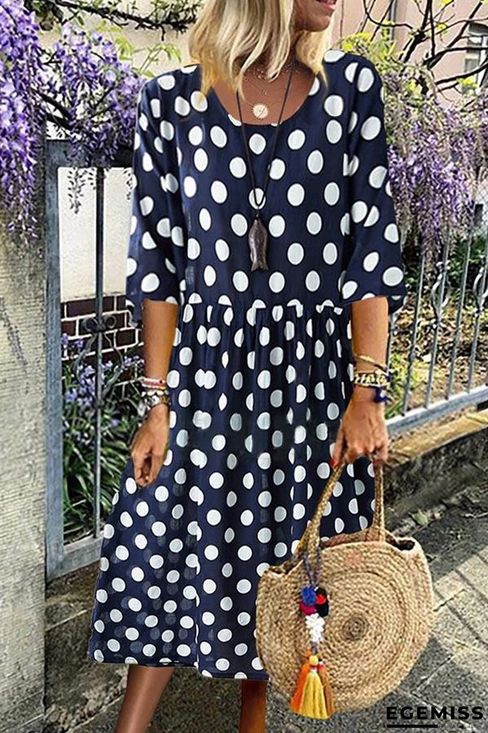 Casual Polka Dots Print Paneled Side Pockets Midi Dress | EGEMISS