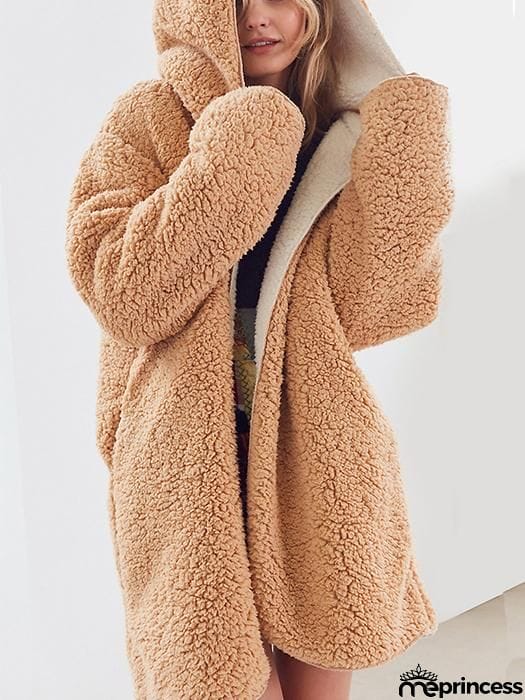 [Quality] Open Front Hooded Fur Coat