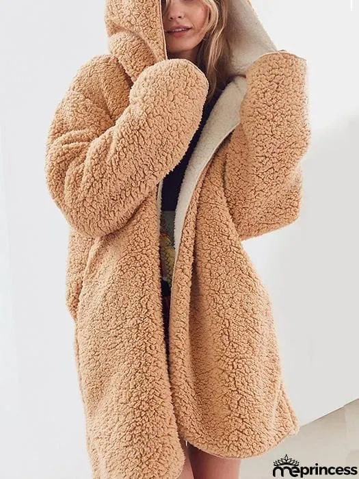 [Quality] Open Front Hooded Fur Coat