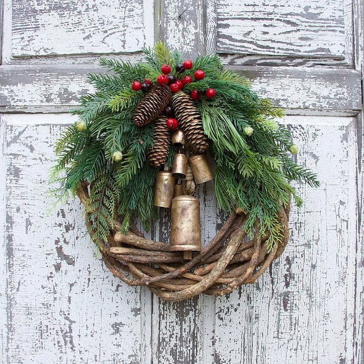 Boho Pinecone Bells Christmas Wreath