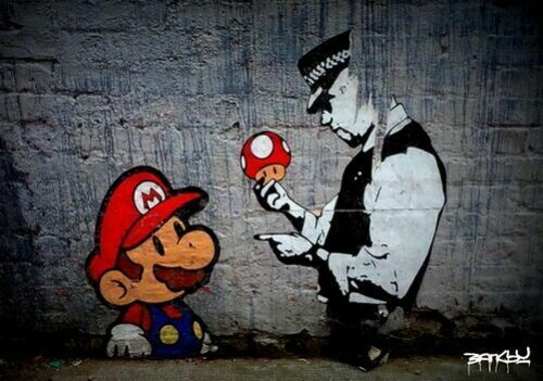 BANKSY GRAFFITI ART - SUPER MARIO MUSHROOM - HIGH GLOSS Photo Poster painting POSTER -  POST