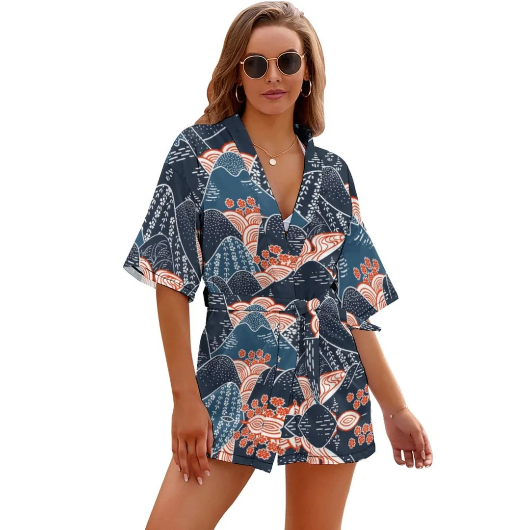 Oriental Mountains Women’s Night Robe Print Sleepwear Beach Kimono