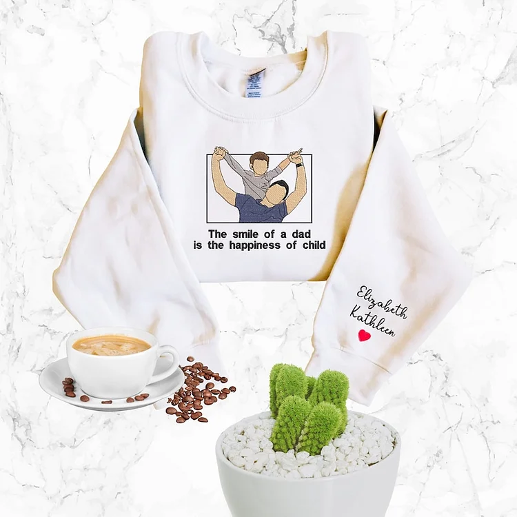 🔥For Dad🔥Customized Dad And Kids Photo Embroidered Sweatshirt, Hoodie, Personalized Dad Portrait Hoodie from Your Photo, Unique Father's Day Gifts
