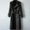 Lengthen Loose Trench Mens Large Size 2022 Autumn New Turn-Down Collar Over Knee Double Breasted Solid Long Outerwear Male