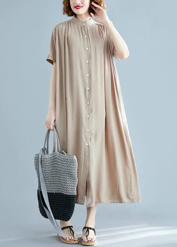 DIY Stand Collar Summer Tunic Pattern Design Nude Dress
