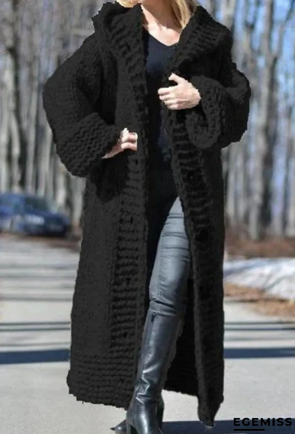 Chunky Knit Long Hooded Cardigan | EGEMISS