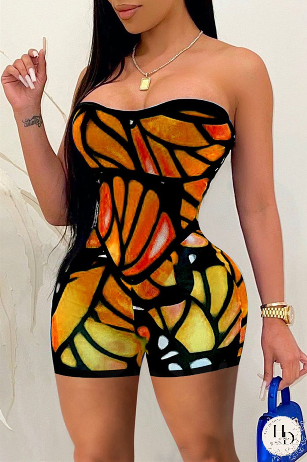 Purple Fashion Sexy Print Backless Strapless Skinny Romper