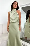 Women's Silk Turtleneck Sleeveless Midi Dress For Party