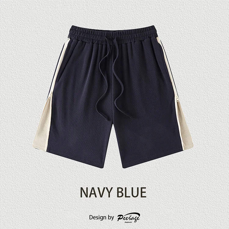 360gsm High Quality Looser Fit Sild Zipper Patchwork Waffle Cotton Shorts