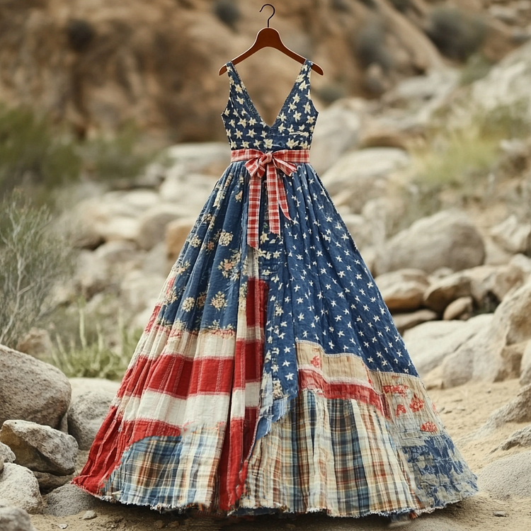 VChics Women's Vintage Independence Day Flag Sleeveless Dress