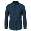 Men's Vintage Cotton and Linen Solid Color Mid-collar Long-sleeved Shirt