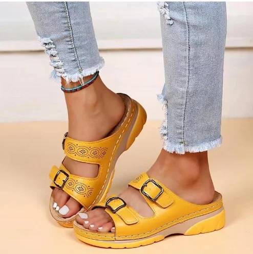 2022 Summer Women Transparent Sandals Ladies Platform Wedges Sandals Fashion Casual Double Buckle Straps Outside Sandalias Mujer