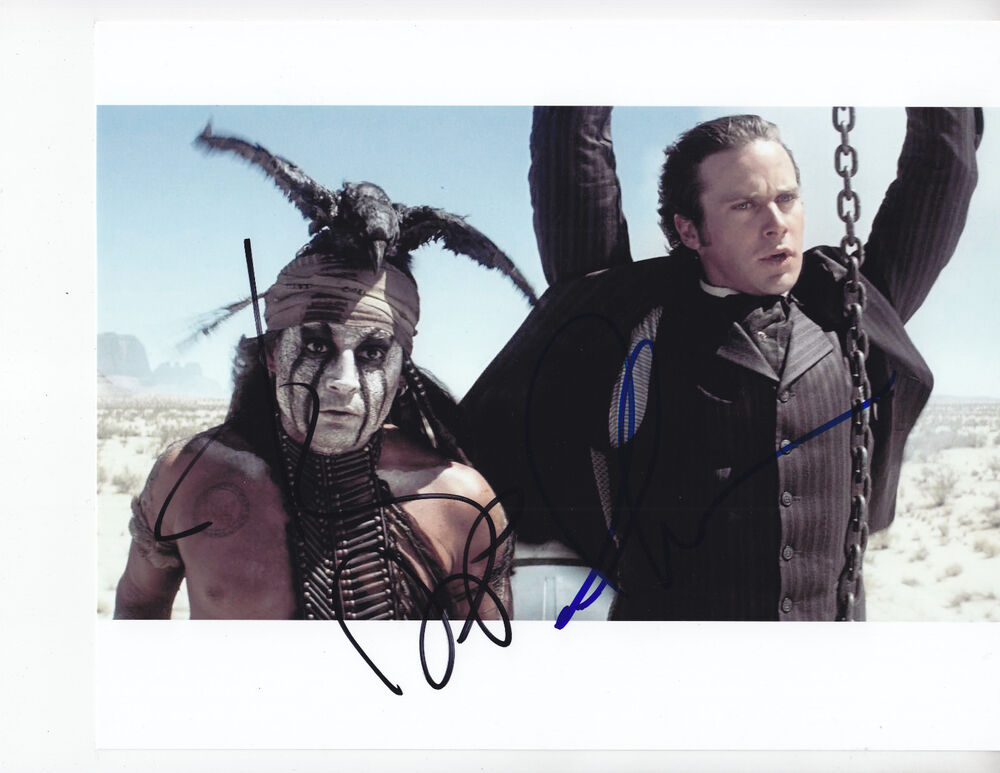 Johnny Depp Armie Hammer + mask and badge  - LONE RANGER - signed 8x10