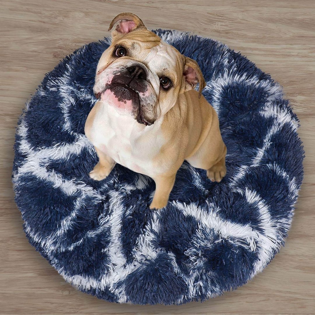 Blue and White Donut Bed for Dogs and Cats