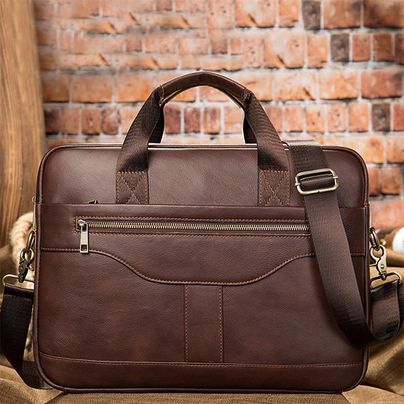 Great Quality Antique Brass Hardware Organizational Layout Leather Briefcase