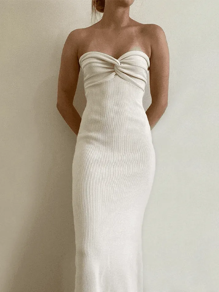 Brownm Knitted Twist Strapless Maxi Dress