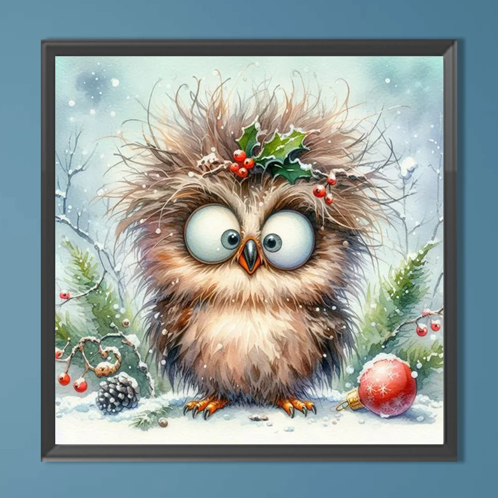 Diamond Painting - Full Round Drill - Christmas Owl(Canvas|30*30cm)