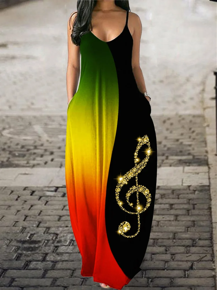 Glitter Treble Clef Rasta Gradient Maxi Dress