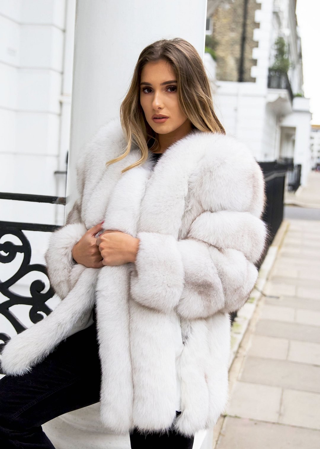 Winter White Long Fox Fur Coat