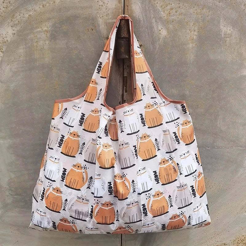 Spot Japanese Printed Environmental Bag Large 210T Supermarket Folding Shopping Bag Thickened Tote Bag Shopping Bag