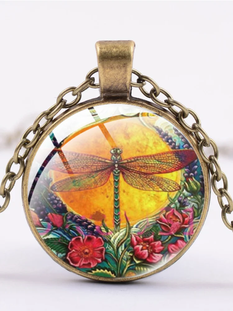 Vintage Gragonfly Art Pendant Necklace