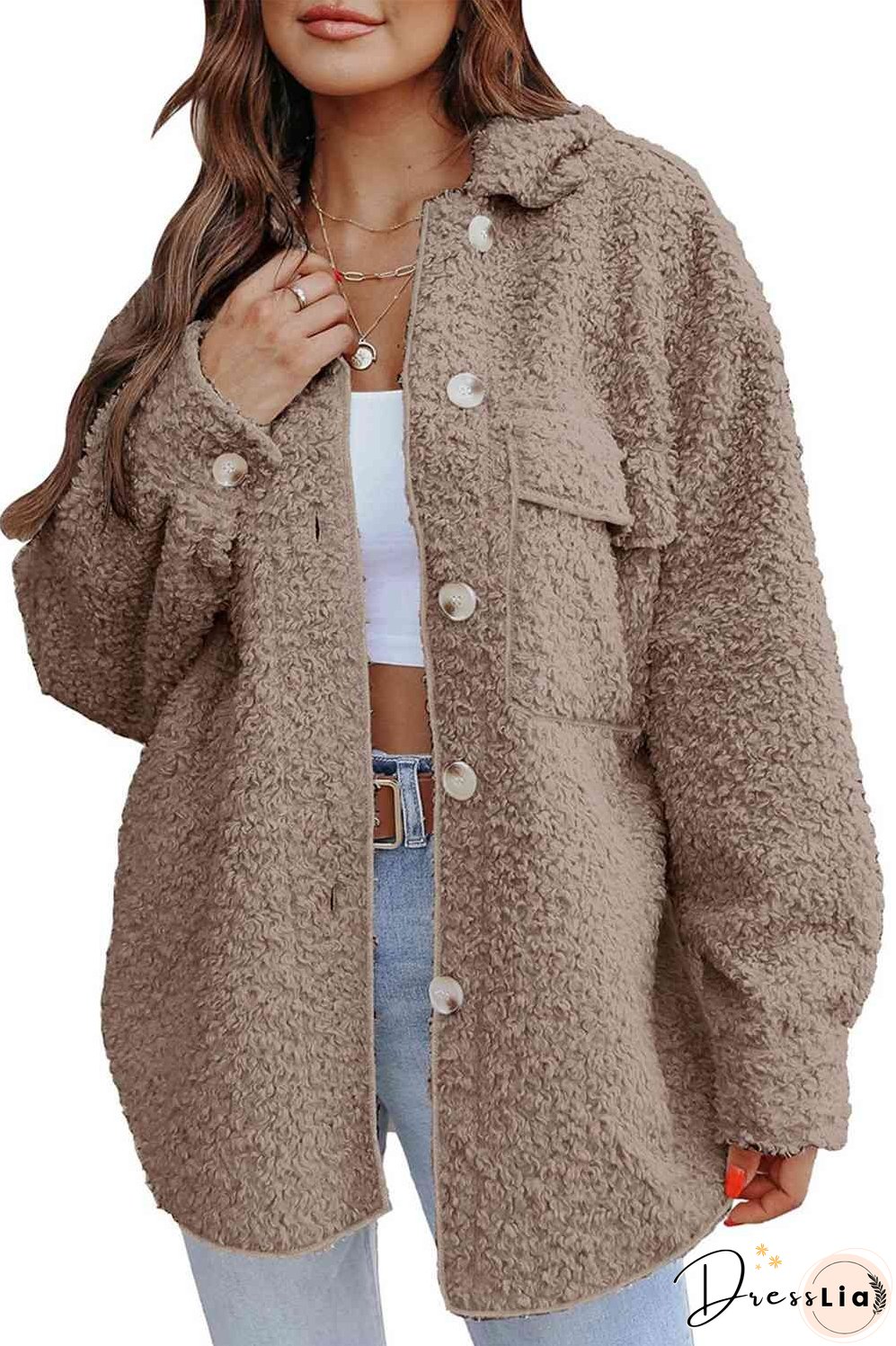 Collared Neck Button Front Coat with Pocket