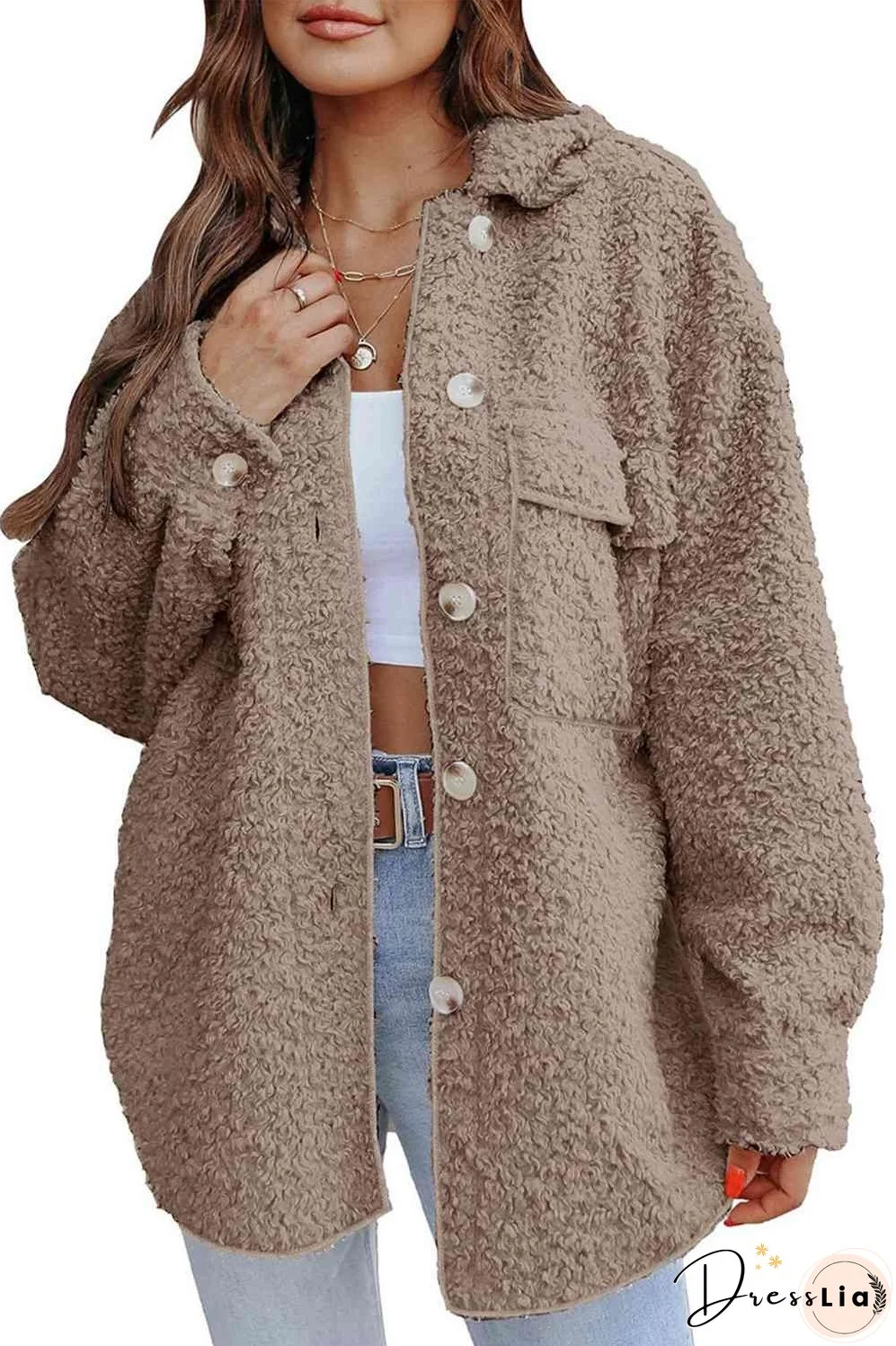 Collared Neck Button Front Coat with Pocket